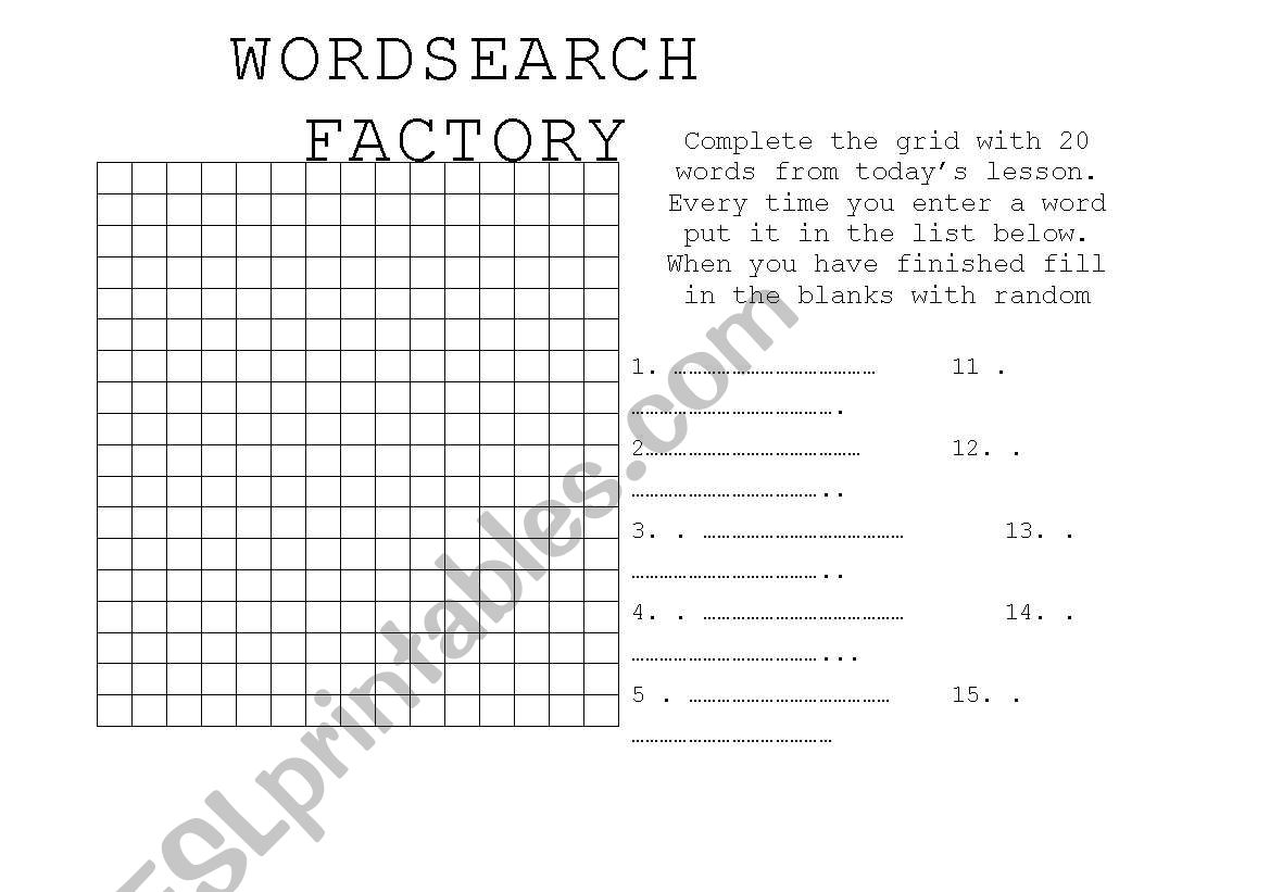Wordsearch Factory worksheet