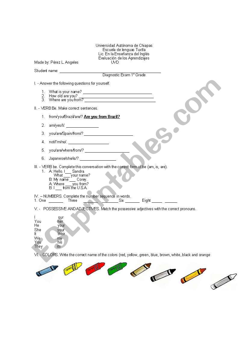 Diagnostic Exam. Beginner worksheet