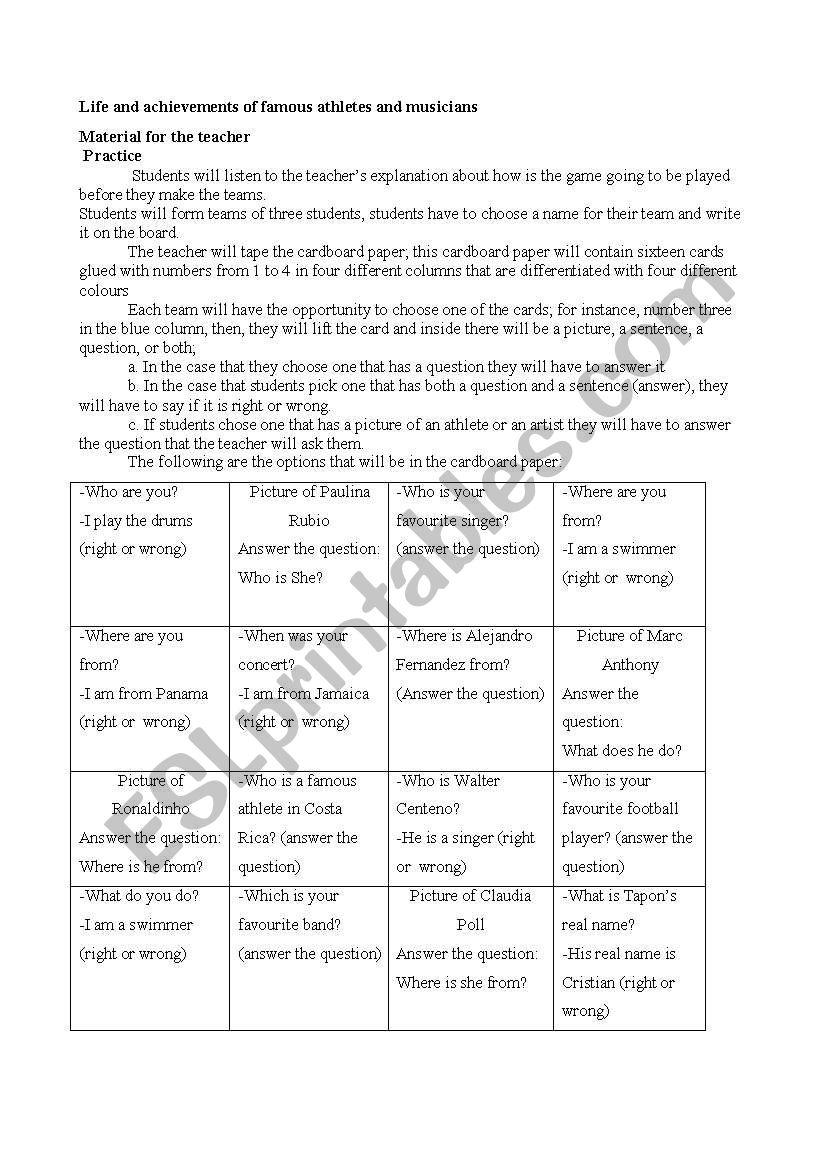 Speaking activity worksheet