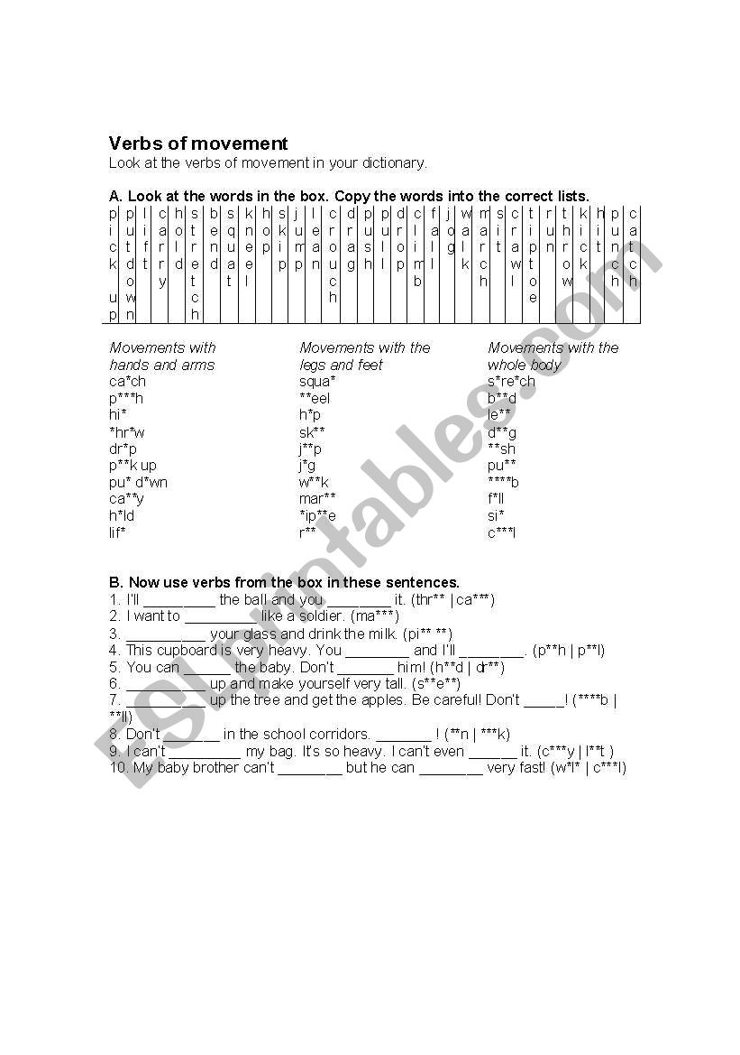 Verbs of Movement worksheet