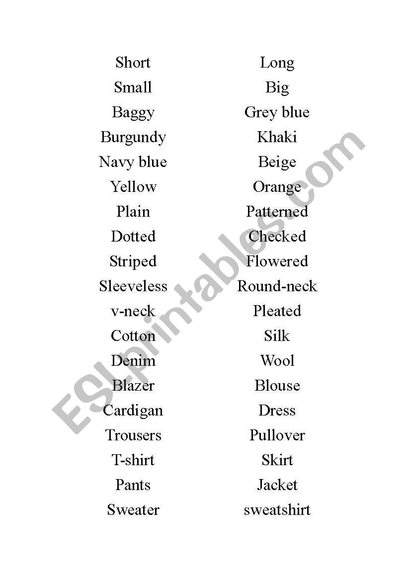 Clothing worksheet