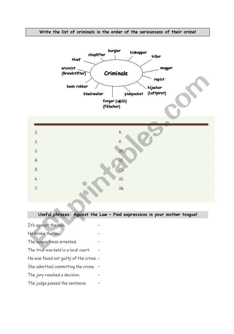 Against the Law worksheet