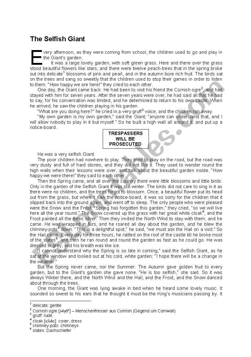 The Selfish Giant - a story to be read (3 pages)