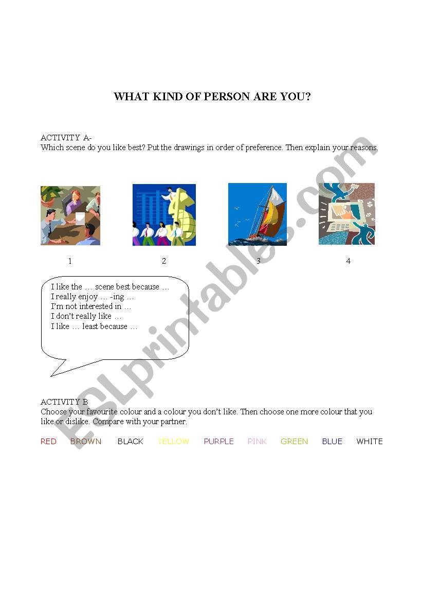 what kind of person are you? worksheet
