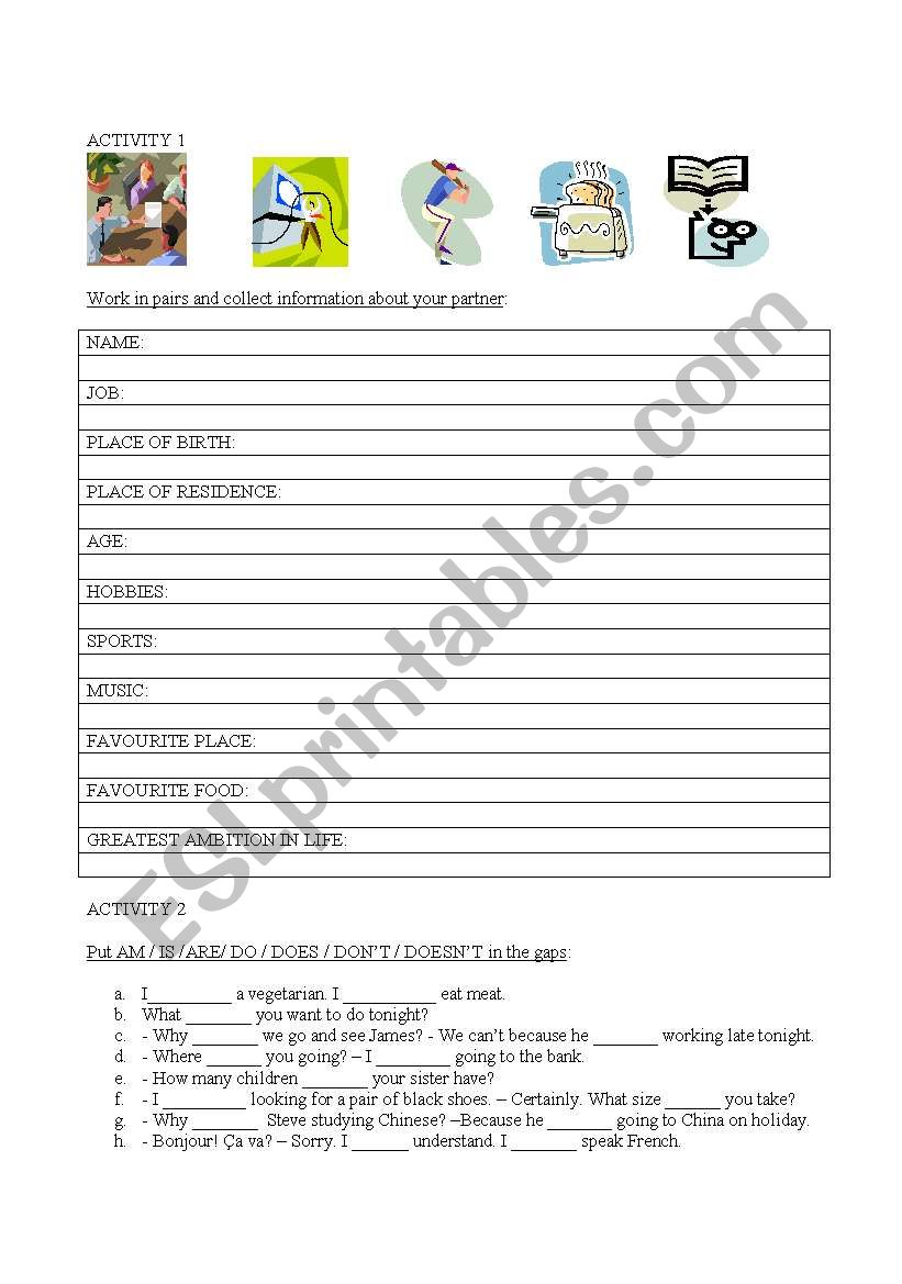 Nice to meet you! worksheet