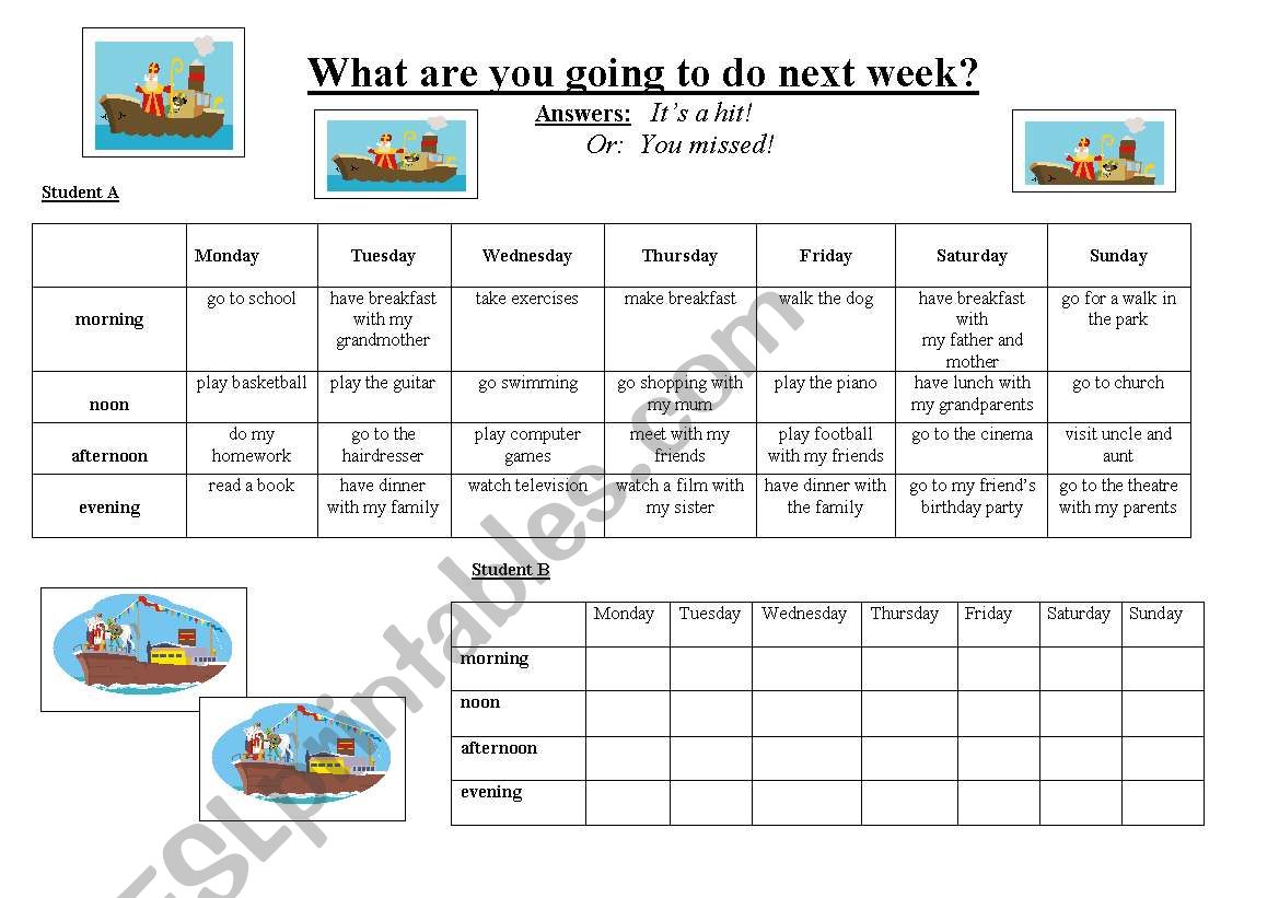 A game used to practise going to structure. Student B