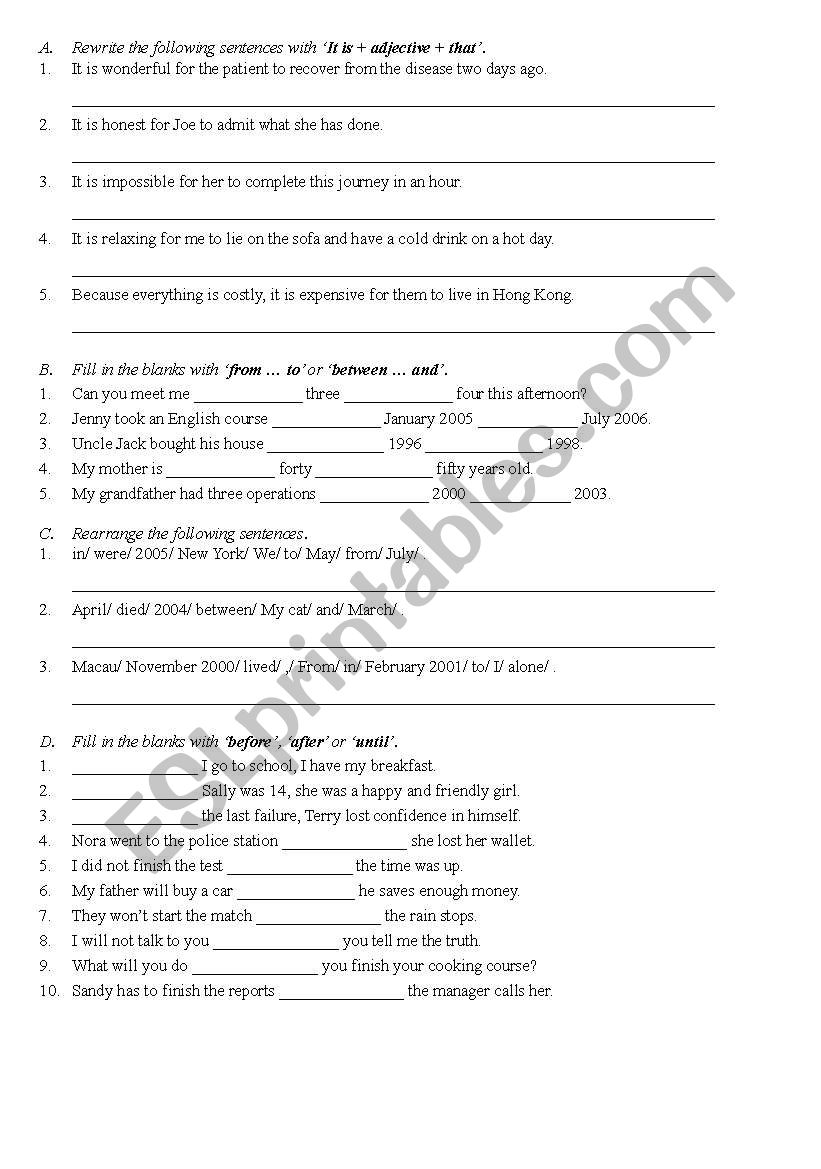 adjective + preposition worksheet