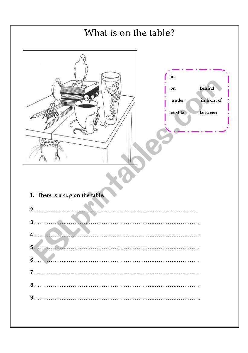 What is on the table? worksheet