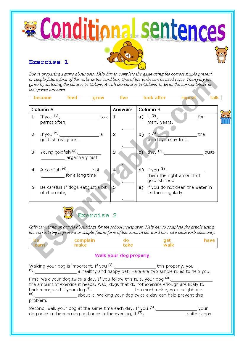 Condiontional Sentences type 1 exercises with key