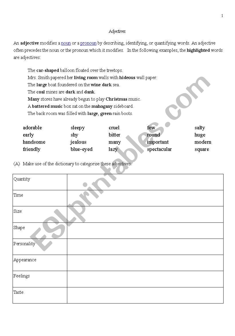 Adjectives worksheet