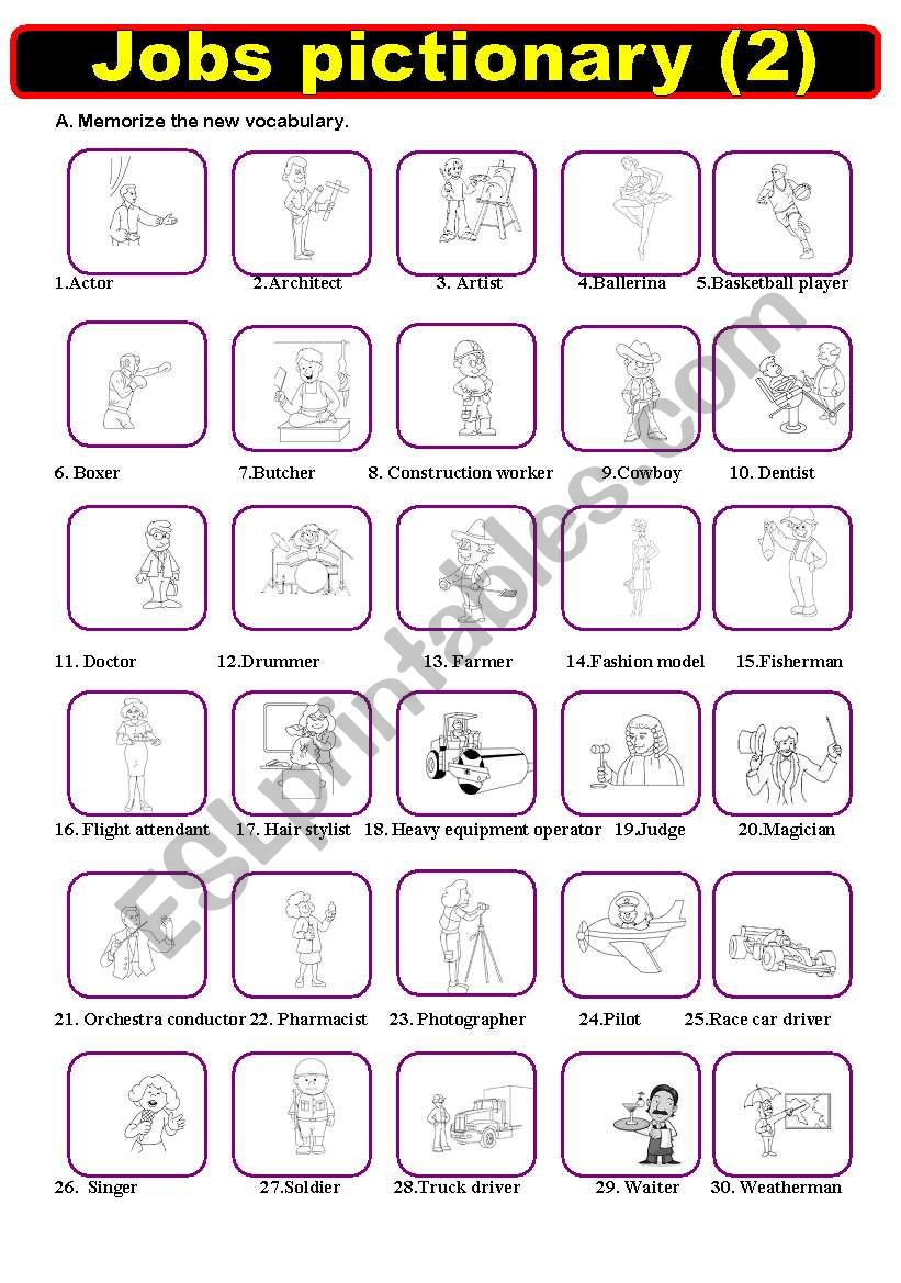 Jobs pictionary 2 worksheet