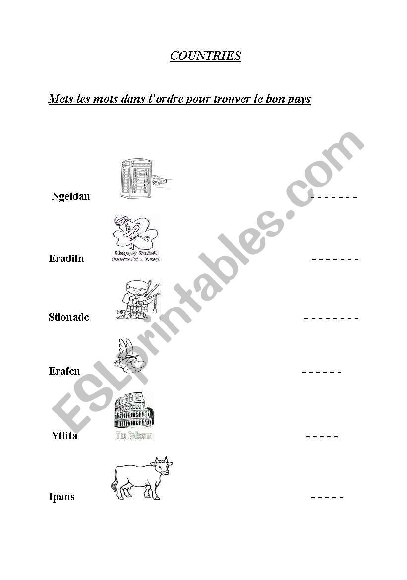 Countries worksheet