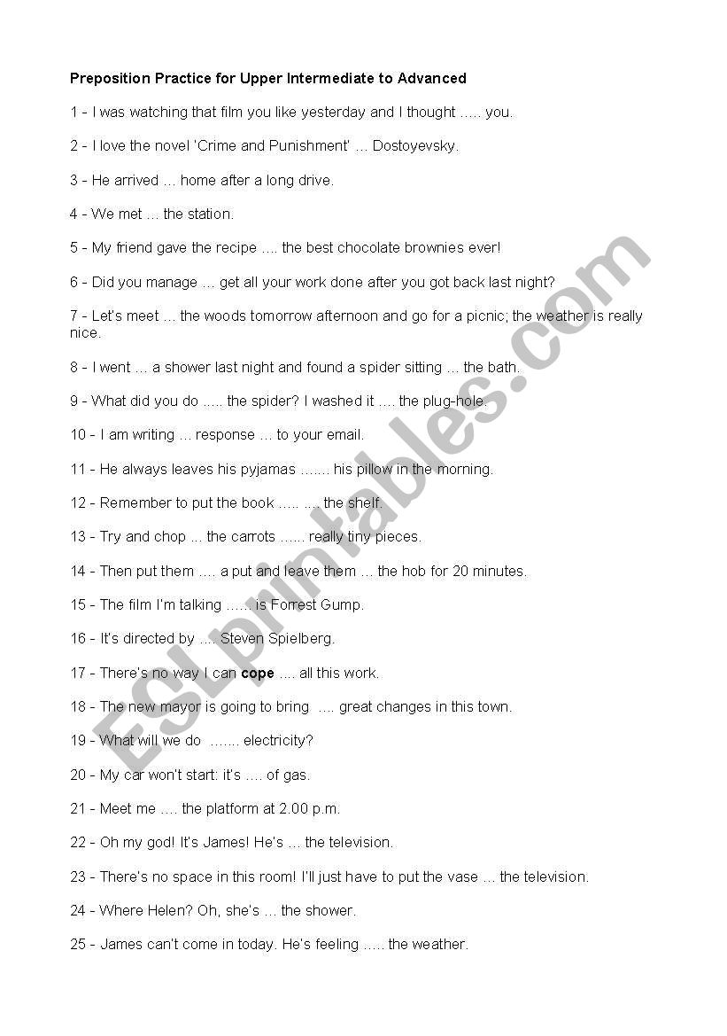 Preposition worksheet/test worksheet