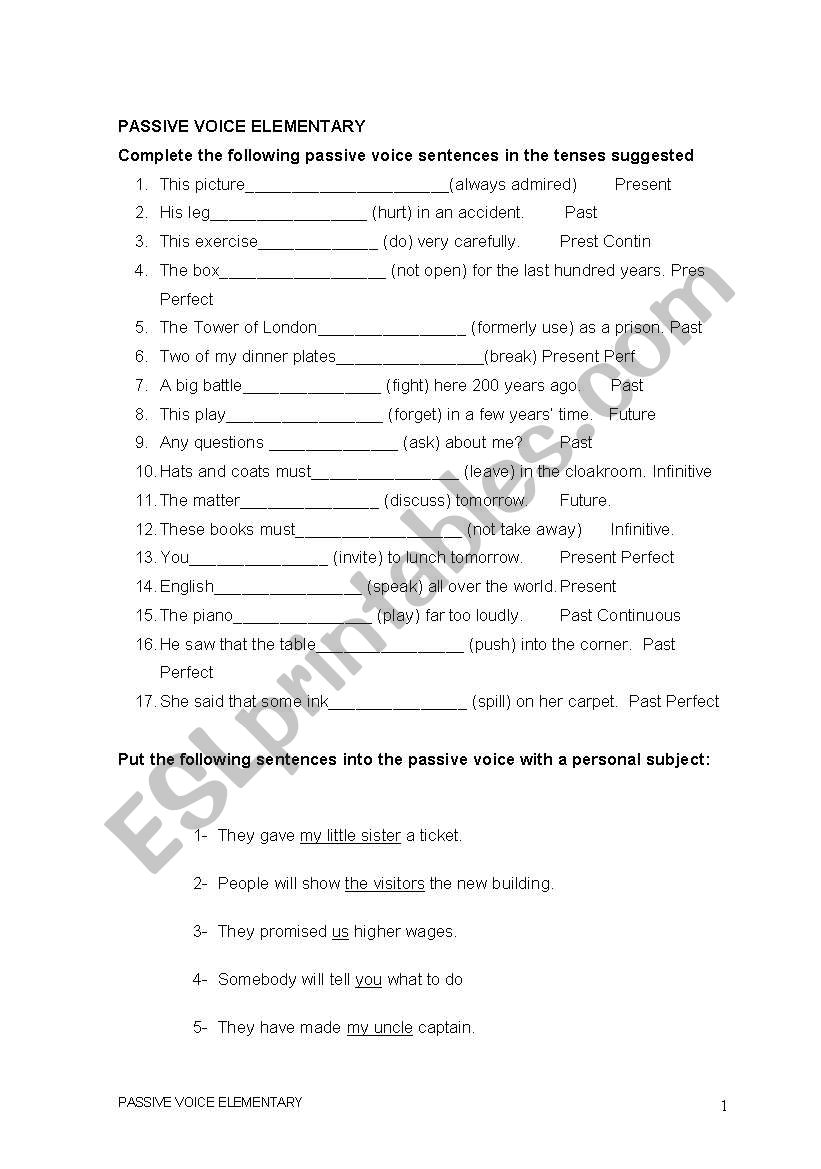Passive voice elementary worksheet