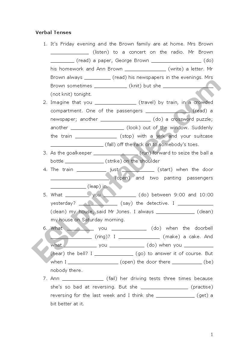 verbal tense worksheet