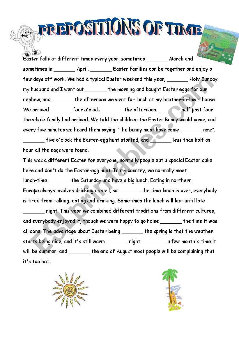 Prepositions of time worksheet