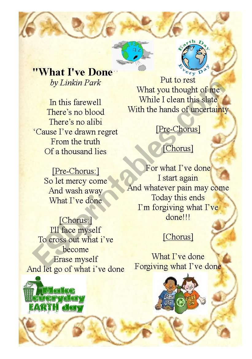What Ive done - Earth Day worksheet