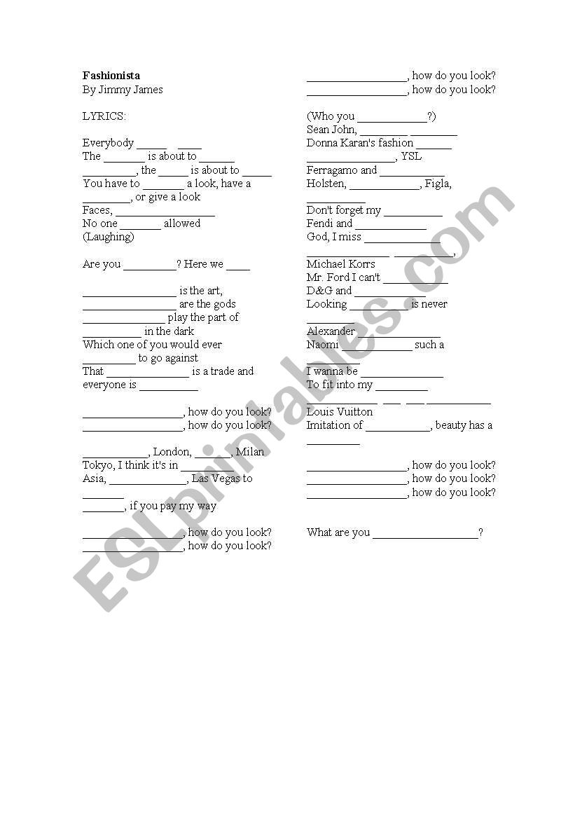 FILL IN THE BLANKS FASHIONIST BY JIMMY JAMES