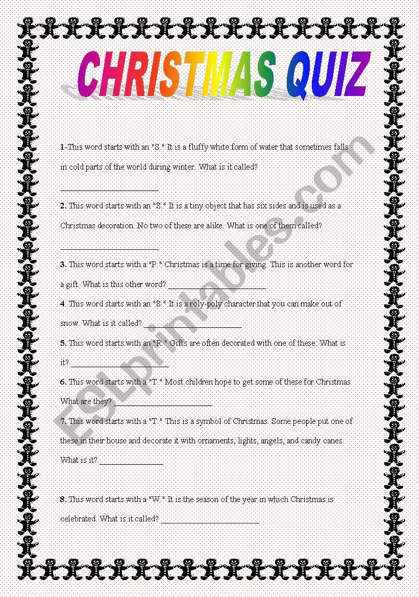 CHRISTMAS QUIZ worksheet