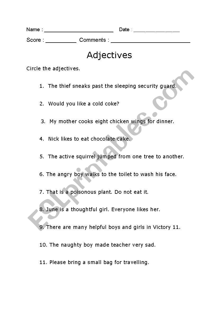 Adjectives worksheet worksheet