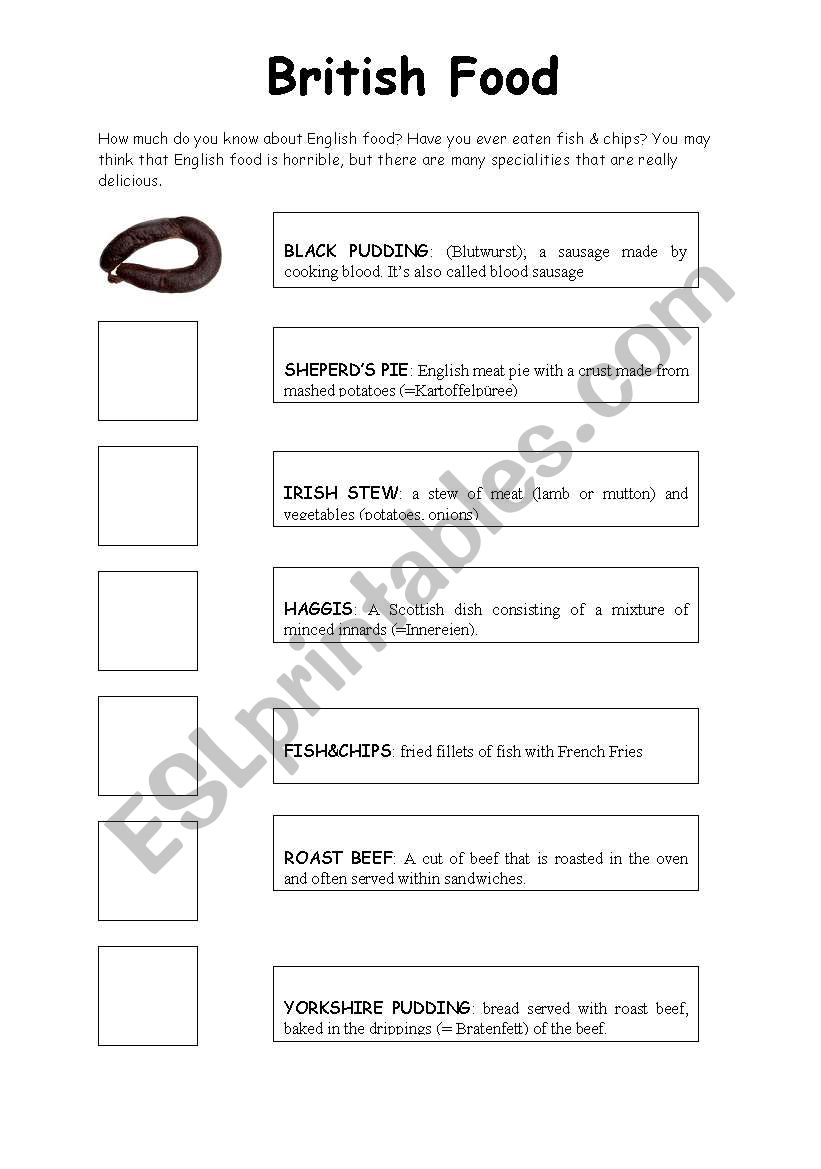 British food worksheet