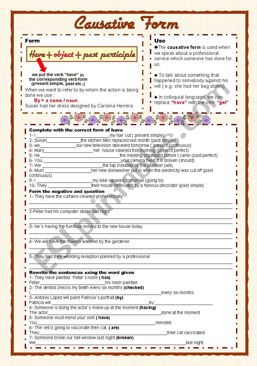 Causative form worksheet