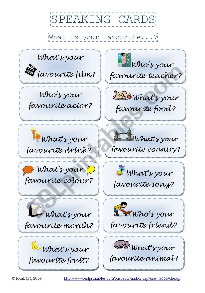 SPEAKING CARDS - What is your favourite...? (set 1)