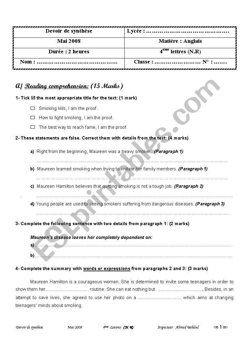 end of year exam worksheet