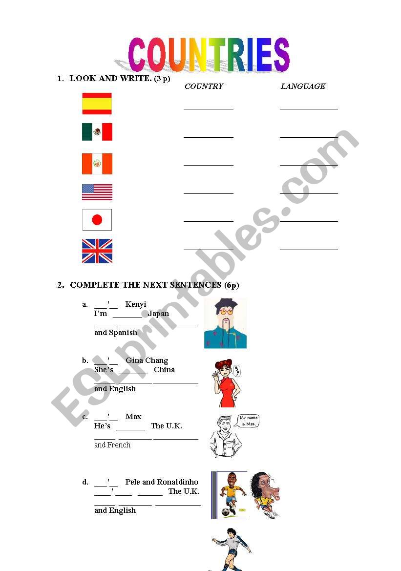 COUNTRIES worksheet