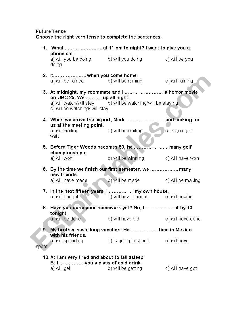 Future Tense worksheet