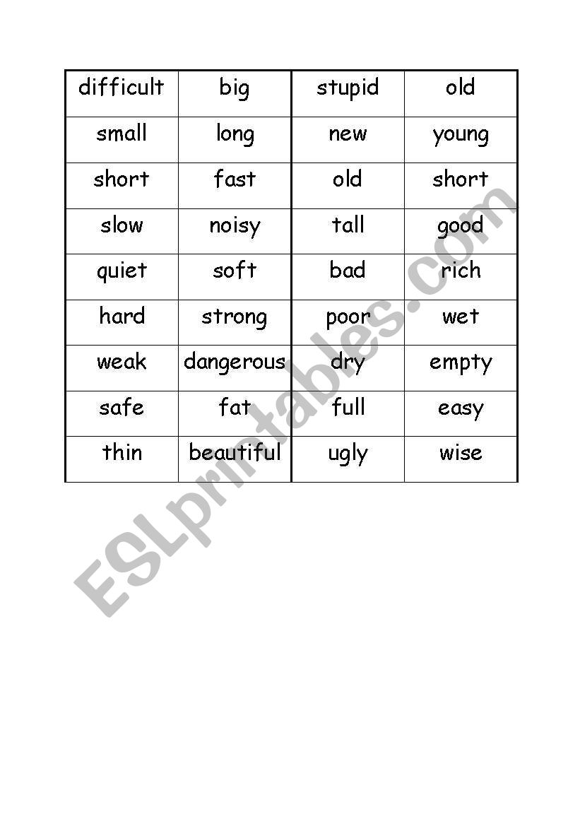 Adjectives opposites domino worksheet