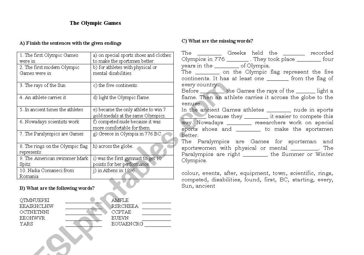 The Olympic Games worksheet