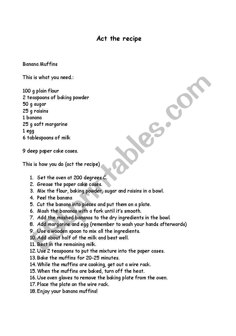 Act the recipe worksheet