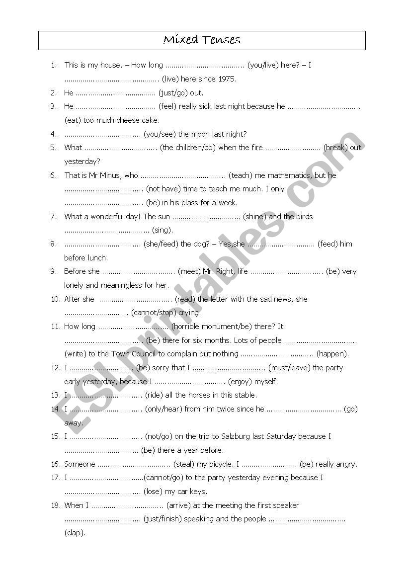 Mixed tenses worksheet