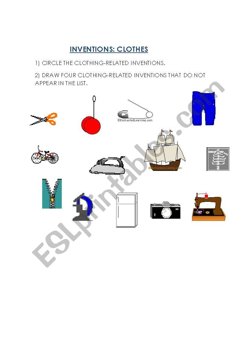 clothes inventions worksheet
