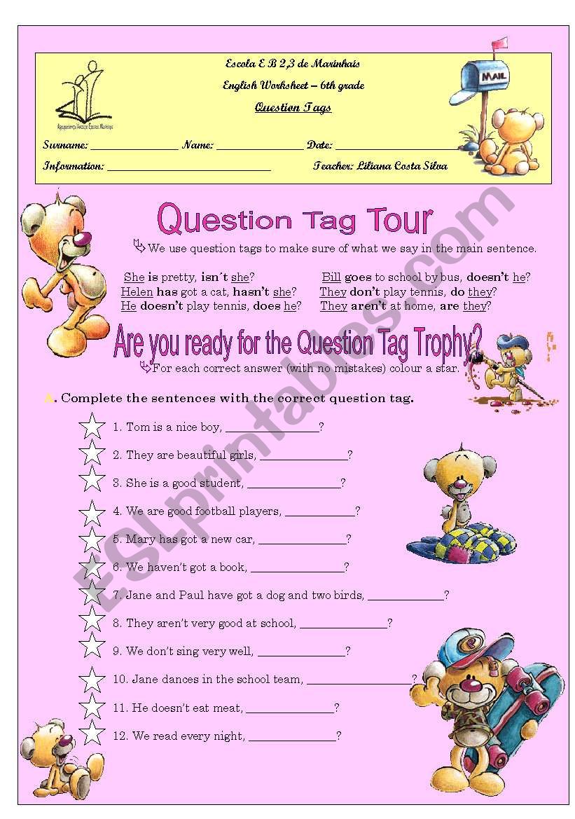 Question Tag Trophy worksheet