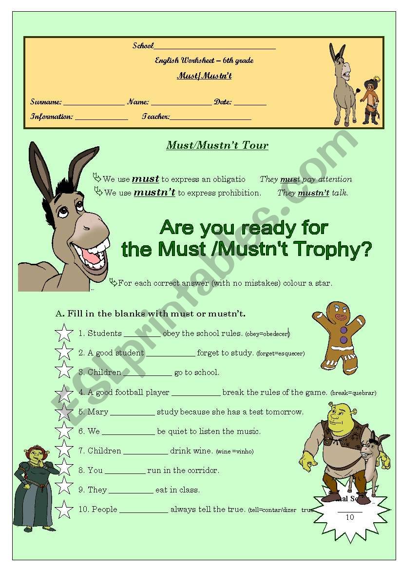 Must/ Mustnt Trophy worksheet