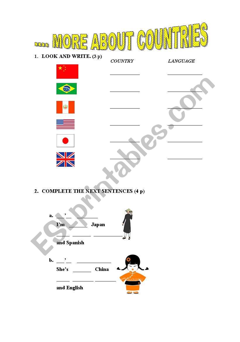 MORE COUNTRIES worksheet