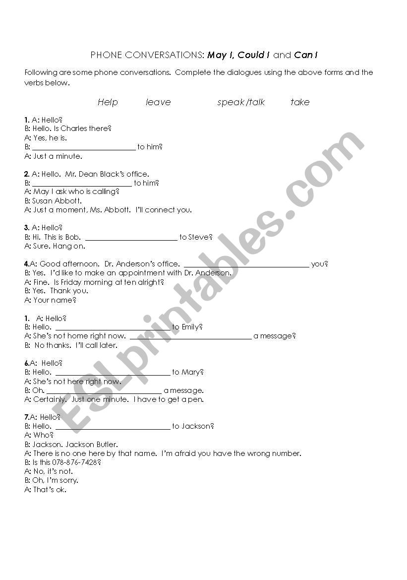 Basic Phone Conversations worksheet