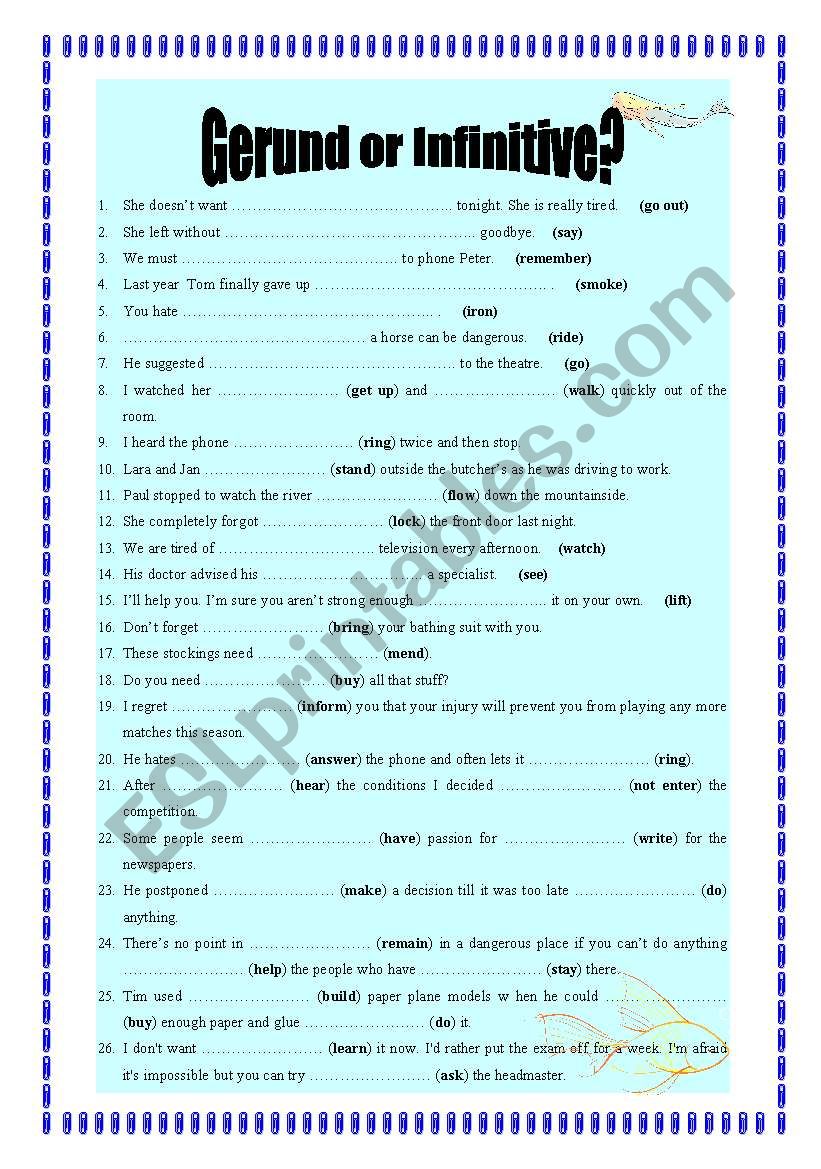 Gerund or infinitive worksheet