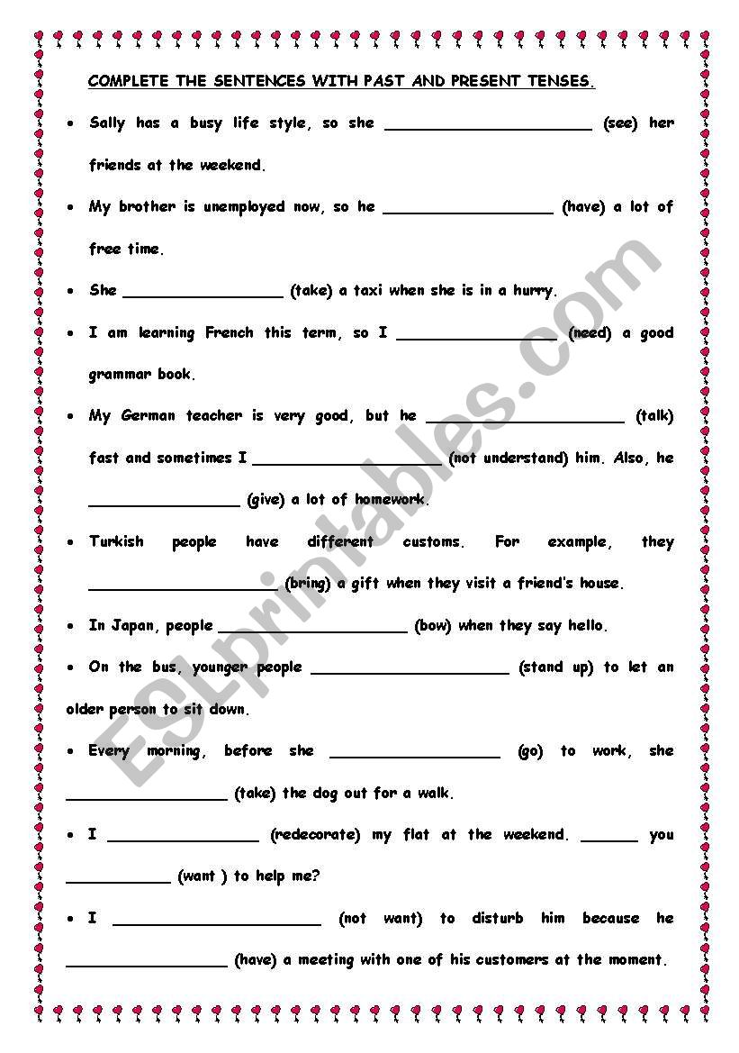 present and past tenses worksheet