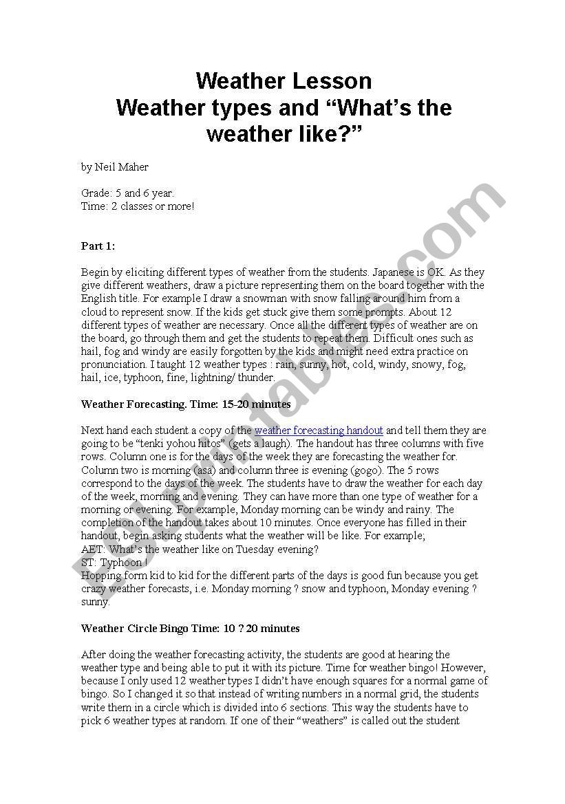 WEATHER LESSON worksheet