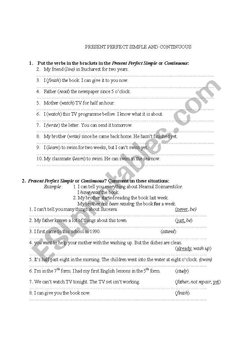 present perfect simple and continuous