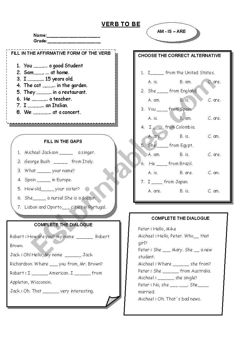 verb to be  worksheet