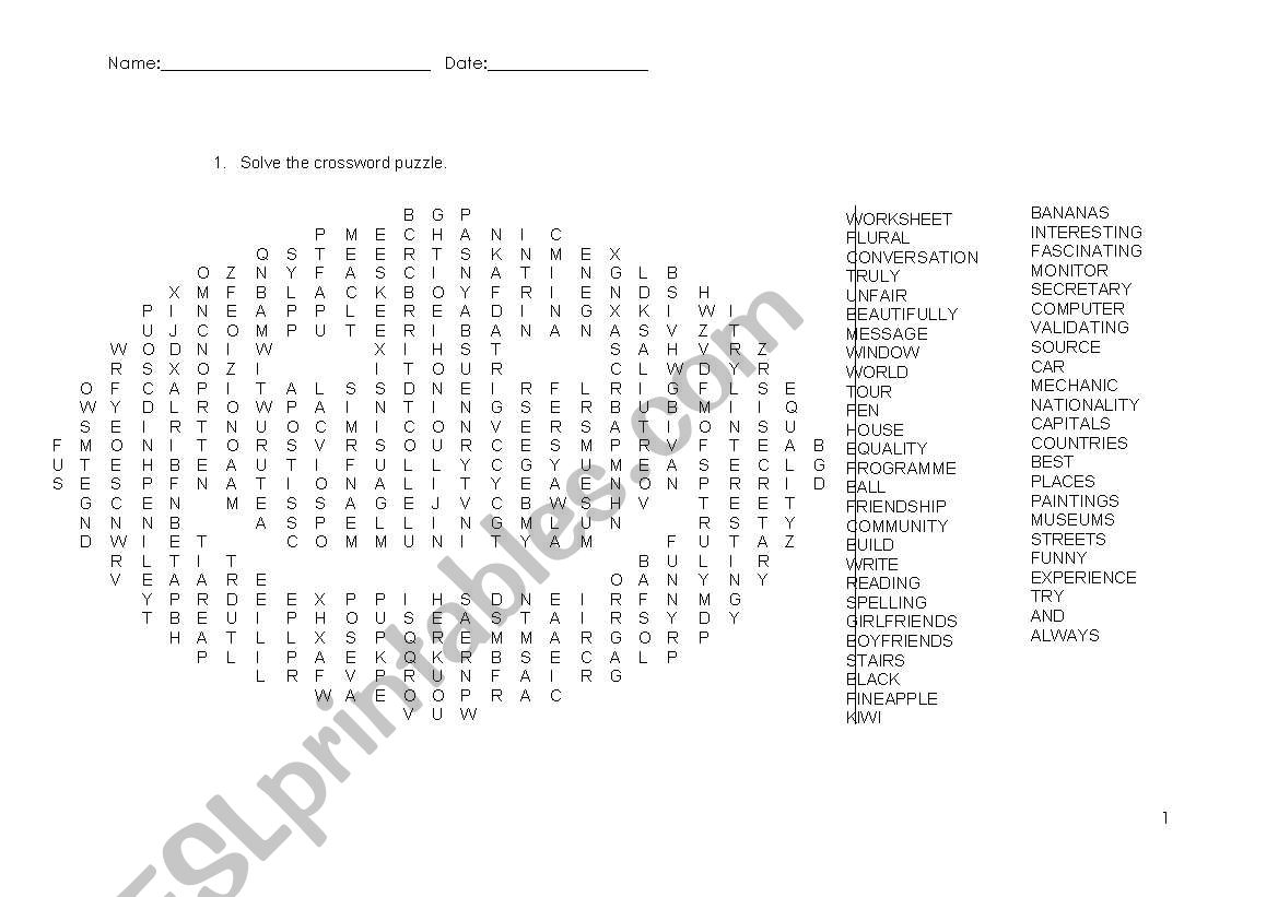 Crossword worksheet