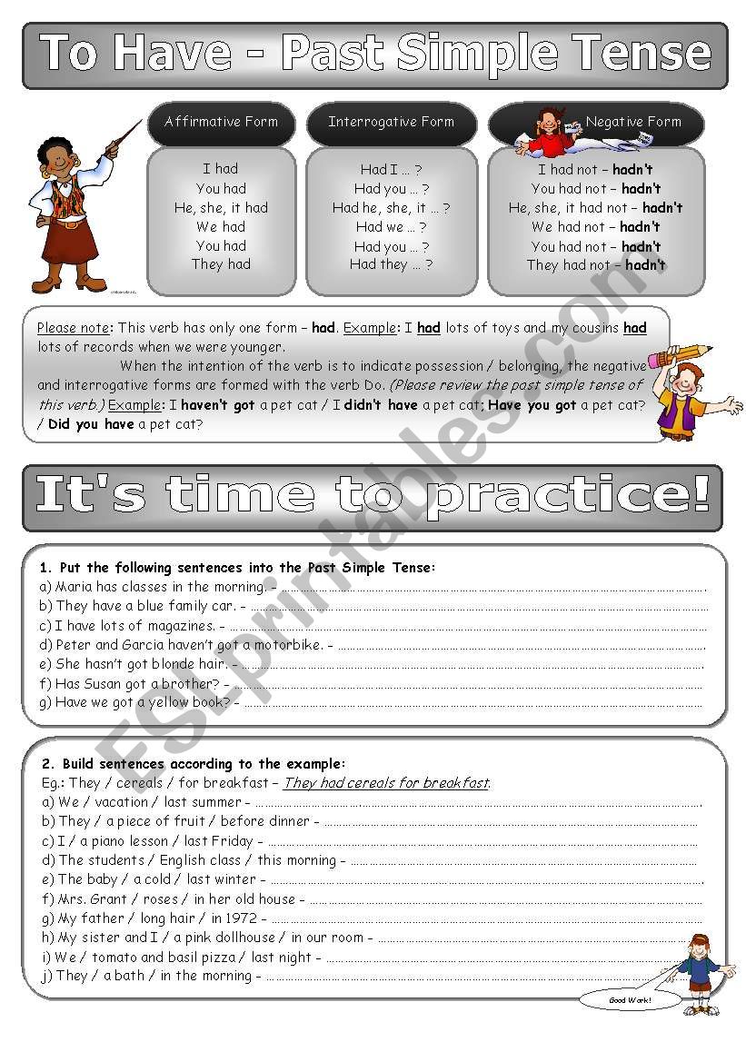 To Have - Past Simple Tense worksheet