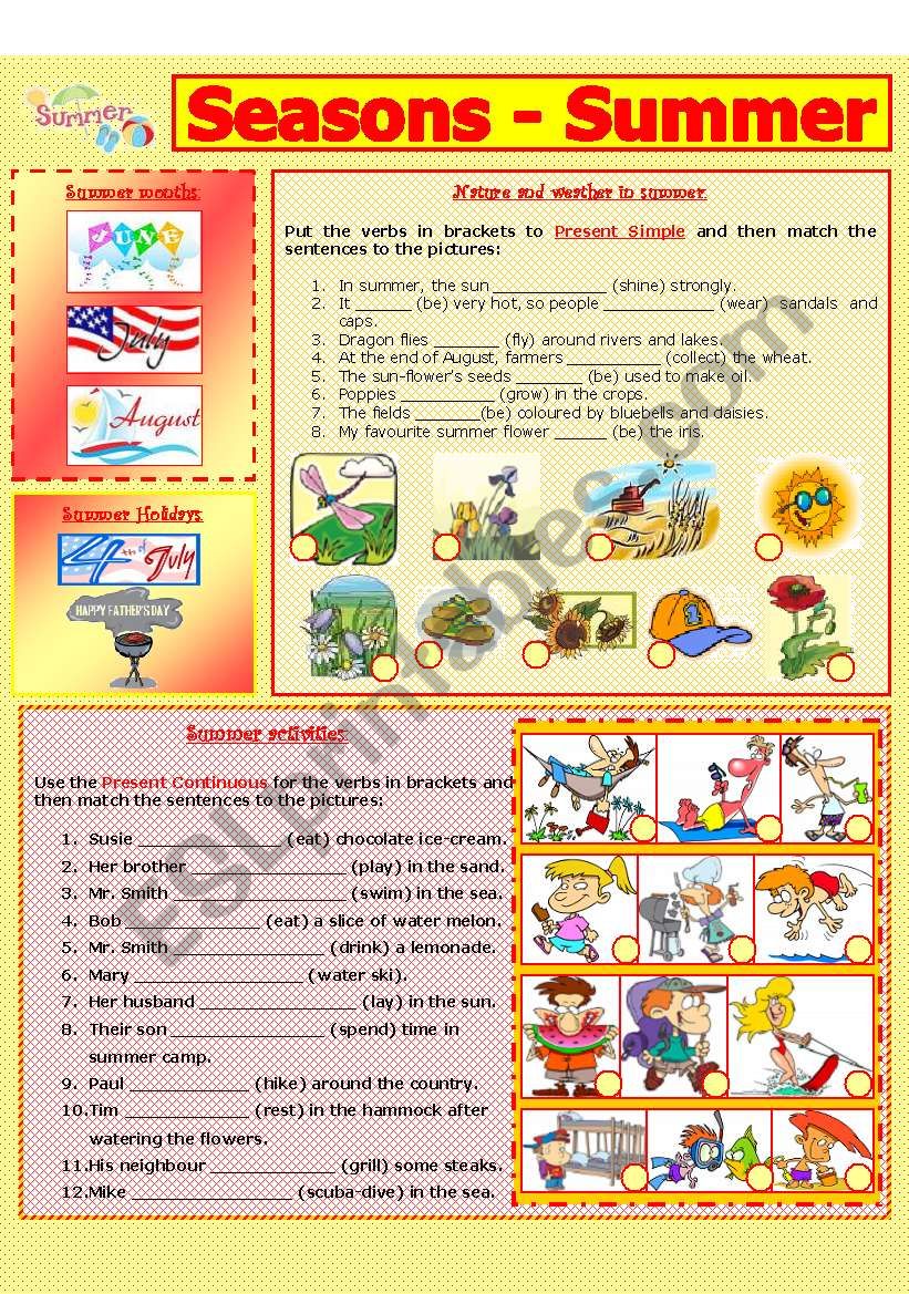 SEASONS - SUMMER (3 - 8) worksheet