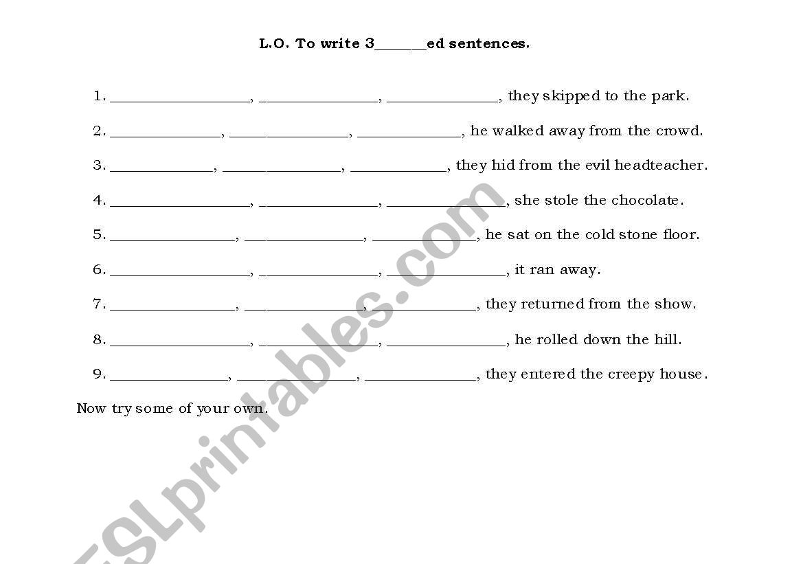 Writing 3_ED sentences. worksheet