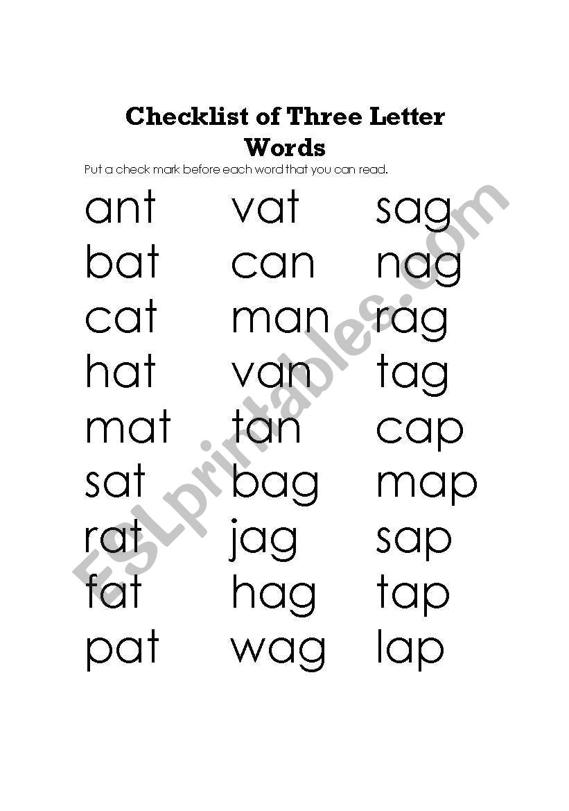 Check list of three letter words