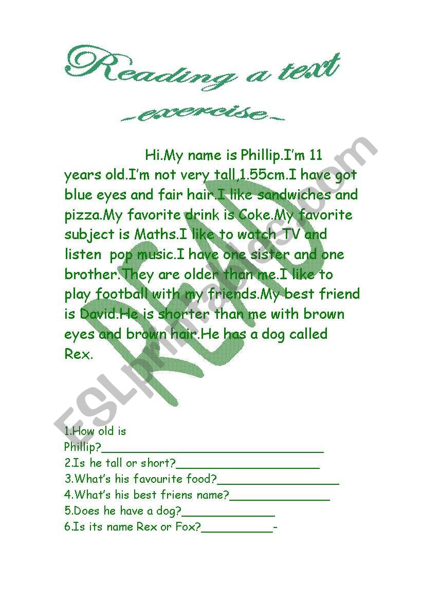 A text worksheet